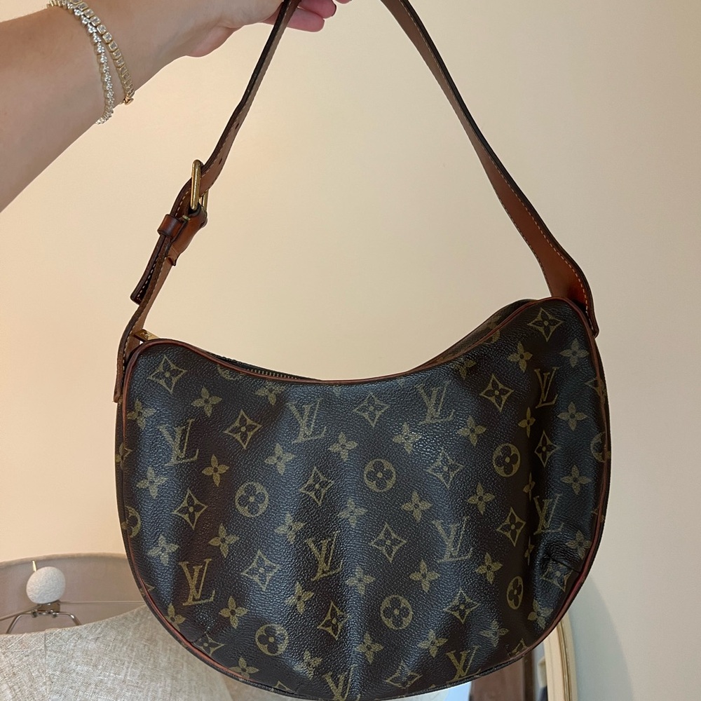 Louis Vuitton Croissant MM Brown Monogram Shoulder Bag with Leather Trim